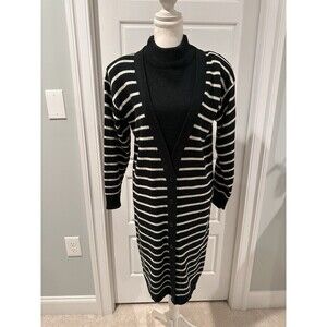 Vintage 90’s Amilano Black White Striped Button Long Sweater Dress Size Small